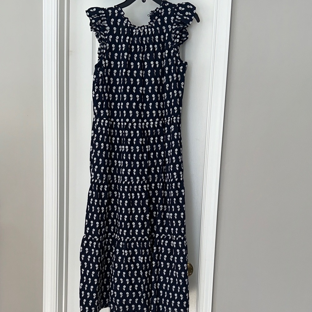 J. Crew Navy & White Printed Midi Dress